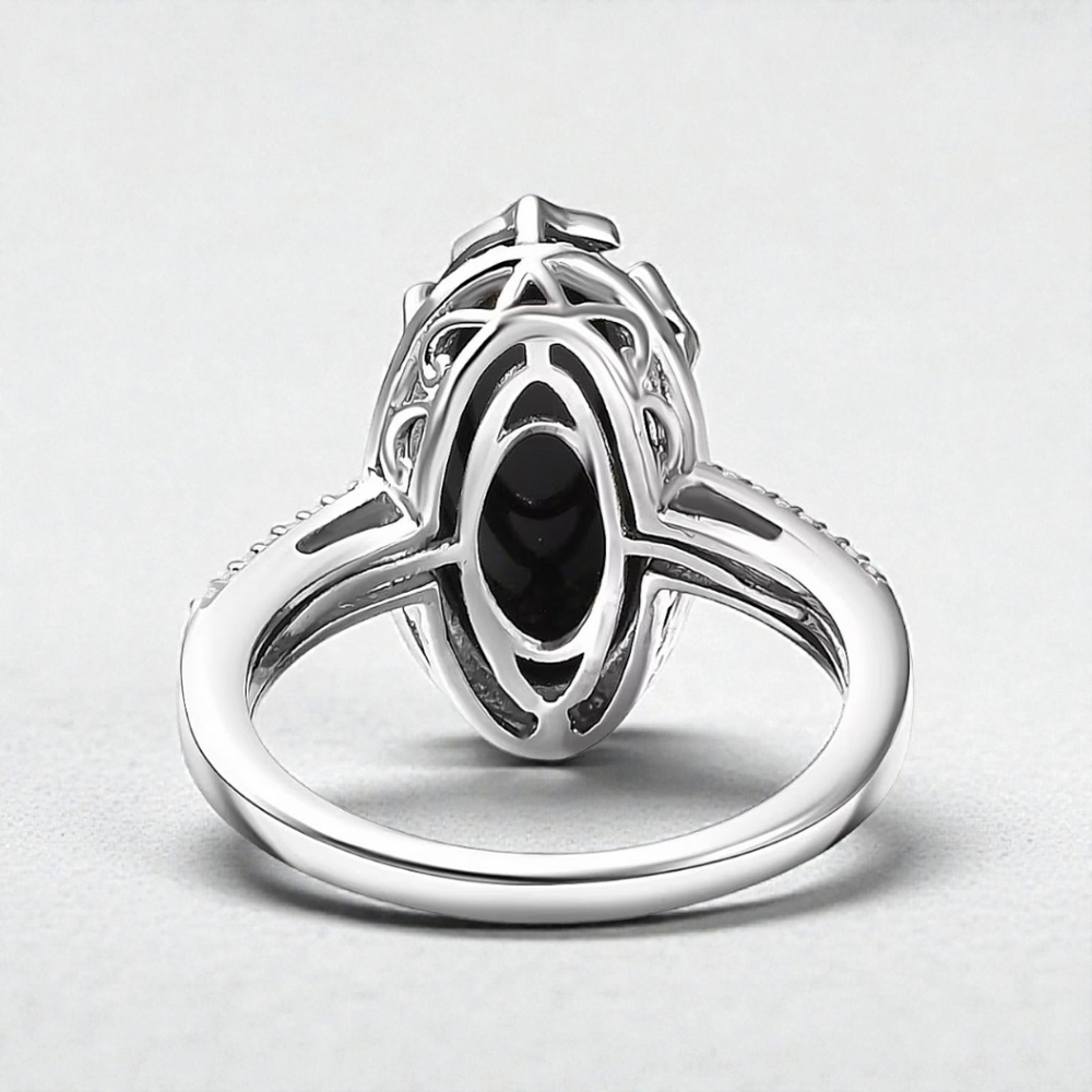 🔥Black Spinel & White Zircon 6.85 ctw Celestial Ring in Rhodium Over Sterling - Picture 6 of 7